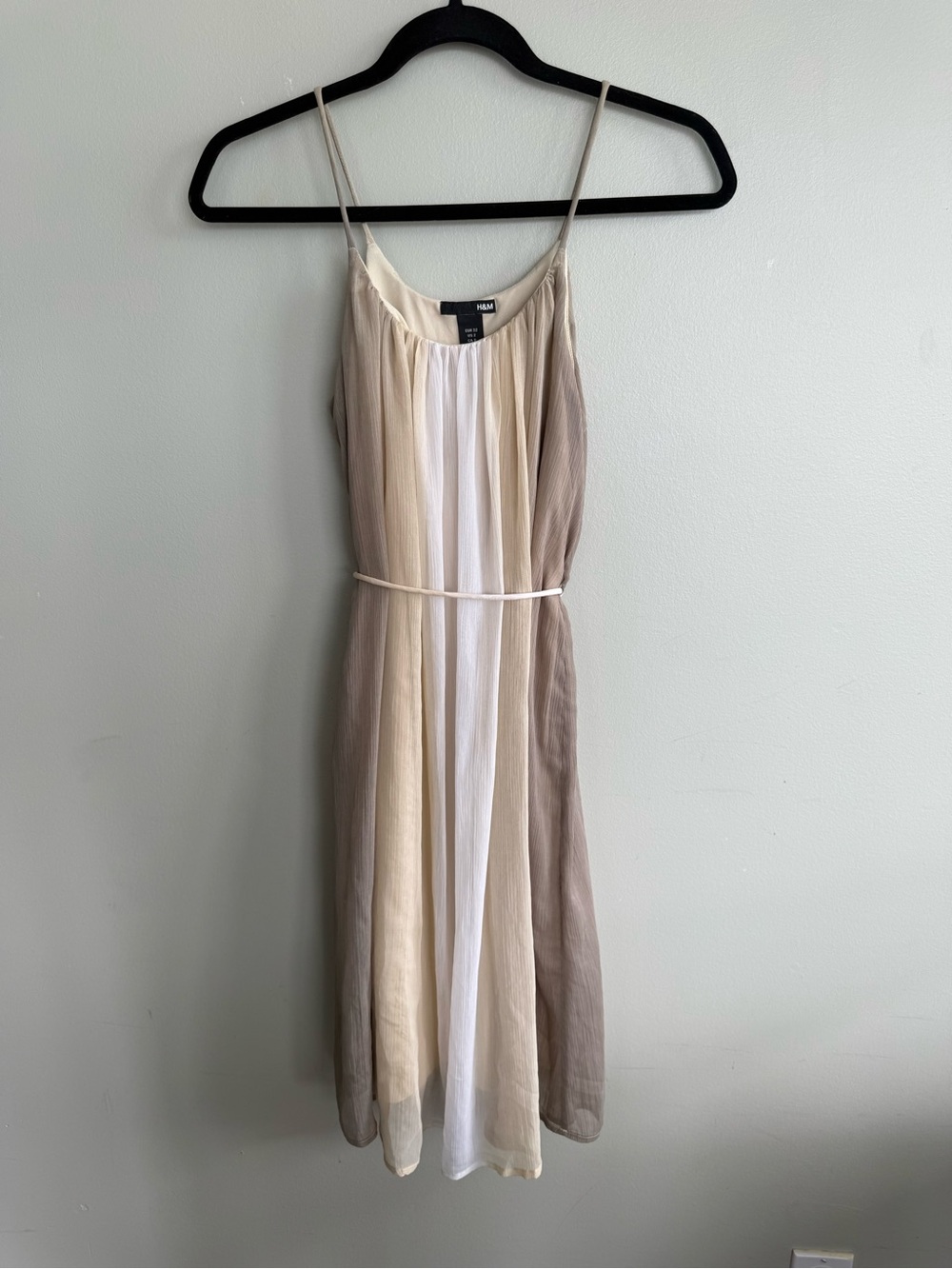 H&M Beige, Cream and White Pleated Spaghetti-Strap flowy Midi Dress
